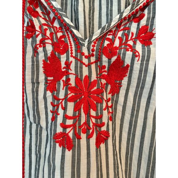 Kate Spade Broome Street Boho Blouse Red Embroidered Peasant M Cotton Festival - Picture 11 of 12